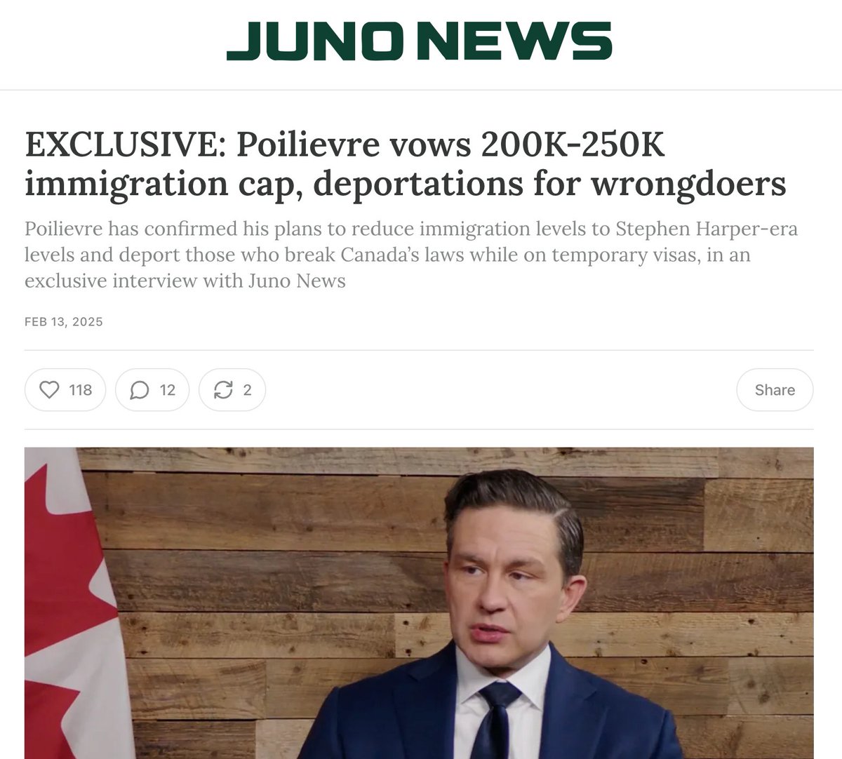 valdombre's tweet photo. Poilievre has finally announced an annual immigration rate: 200-250K permanent residents. 

One million every four years. Still mass immigration. Still way too high. https://t.co/5sGVV0NSkj