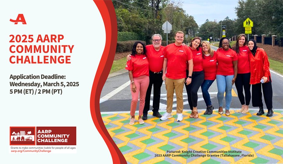 There's still time to apply for <a href="/AARP/">AARP</a> Community Challenge grants! These awards support projects that improve mobility, walkability, bikeability, and access to transit—helping communities become safer and more connected. Apply by March 5, 2025: bit.ly/4gGQex7