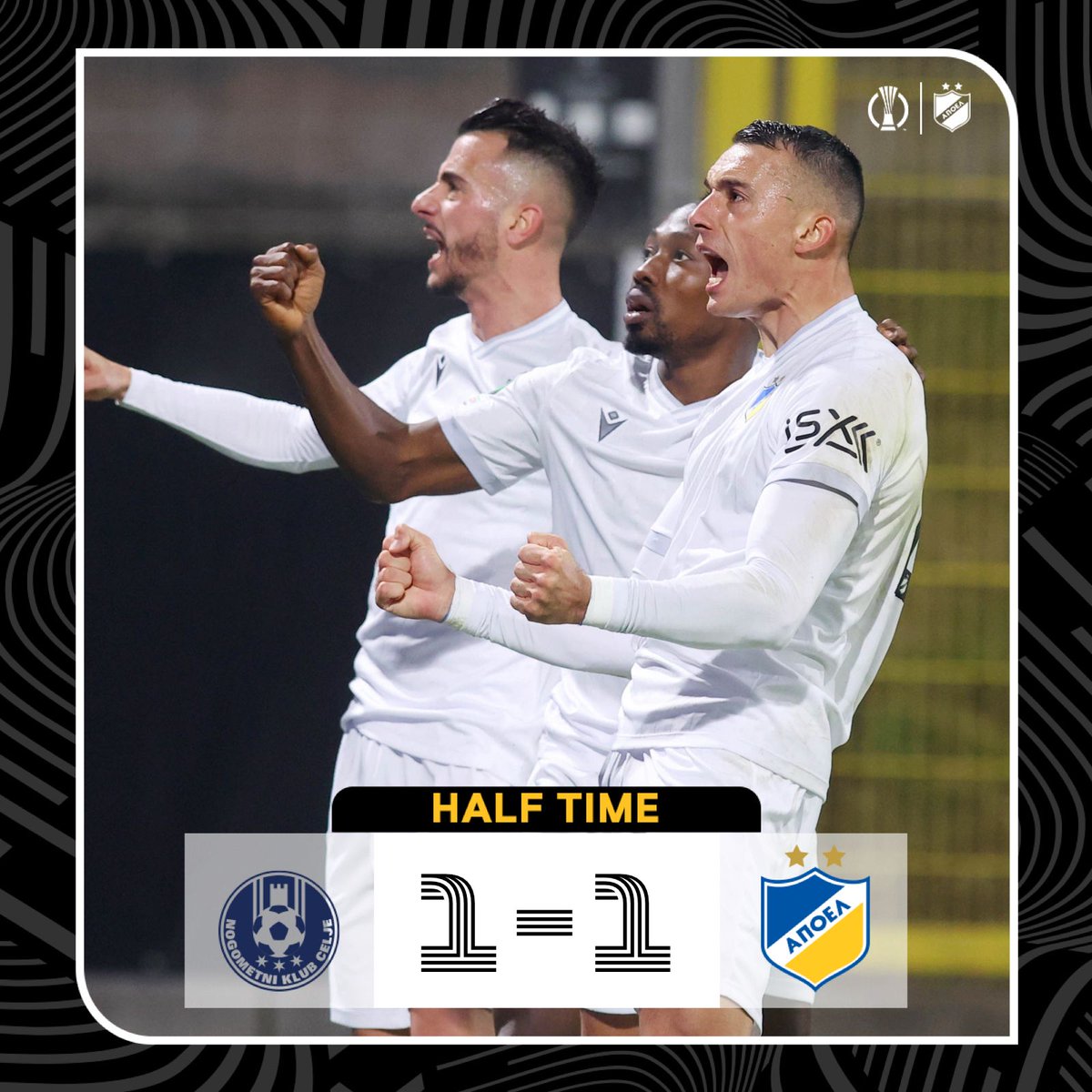 apoelfcofficial's tweet photo. [HT] Ημίχρονο στη Σλοβενία.
#NKCelje 1-1 #APOELFC
⚽️ Kučys 2' - Abagna 33'

#CLJvAPO #UECL #apoelfclive
#Stoiximan #iroes https://t.co/ITDclLUD8V