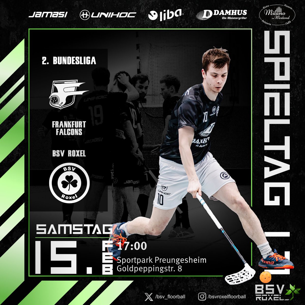 Letzte Auswärtsfahrt &amp; zugleich die längste: es geht nach Frankfurt. Auch wenn das Hinspiel knapp gestaltet werden konnte, sind die Falcons als Tabellenzweite doch der Favorit. Trotzdem heißt es alles geben, um den Klassenerhalt zu sichern. ☘️

#Floorball #2FBL #FRAROX #Frankfurt