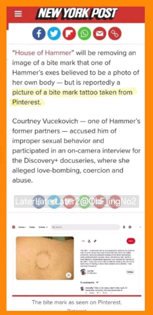 OhF_ingNo2's tweet photo. @ShallSail @svetlanalexiko1 @polywoodog @Rabisaed1 @DiscussingFilm Wouldn't it be nice if we had Courtney's side of the DM👀
Armie Hammer's @AirMailWeekly interview can be found here: https://t.co/AimsmkkkPd
LT neglected to include info on Courtney's faked #bitemarktattoo or even delve into WHY CV would purposely produce this #FALSEINFOMATION https://t.co/kOhLO6cYy7