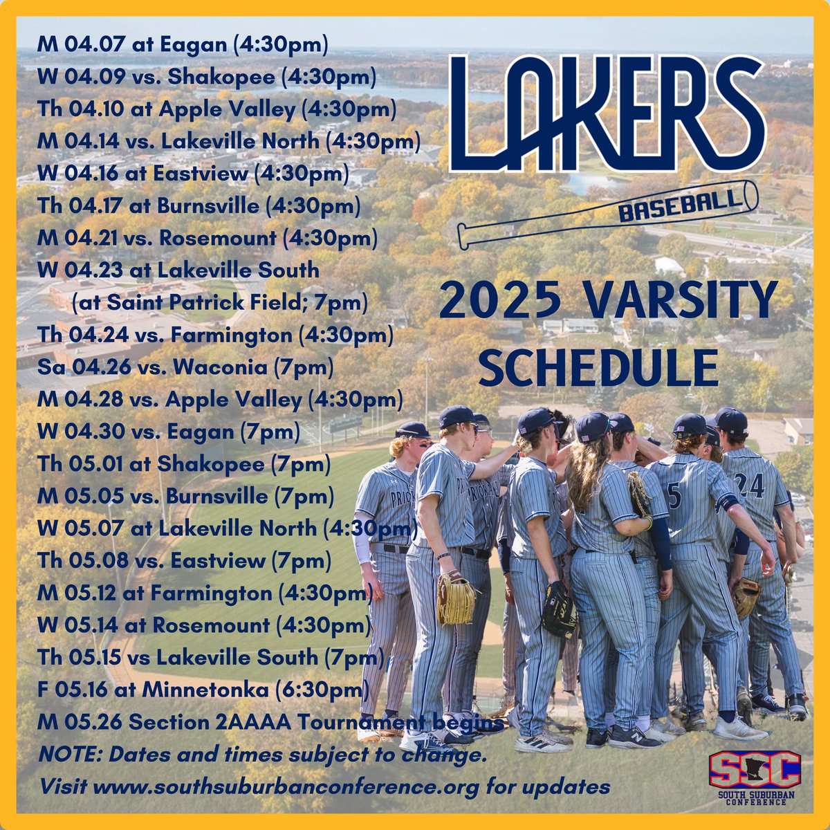 PLLakerBaseball's tweet photo. The 2025 Prior Lake Varsity Baseball schedule is here!βΎοΈ
See you at the ballpark on April 7! https://t.co/pFdUFmz4mC