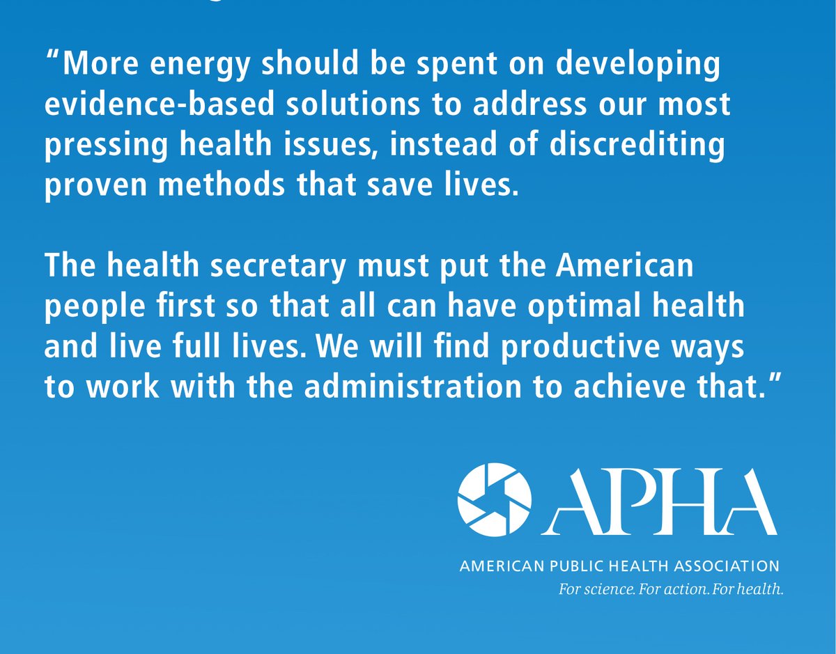 APHA is disappointed, but not surprised, by the Senate’s decision to confirm RFK Jr. to lead HHS. It is our hope that he stands on what he promised during his testimony and prioritizes making America healthier, rather than sowing distrust.