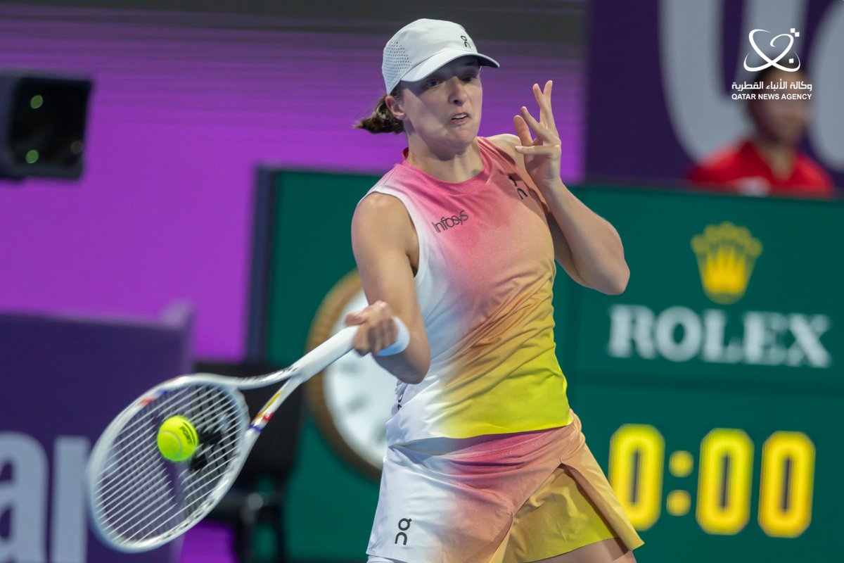QNAEnglish's tweet photo. Polish Swiatek Beats Kazakh Rybakina to Reach #Qatar_Total_Open Semi-finals
#QNA_Sports #Qatar 
https://t.co/9HDSFITnnY https://t.co/KsYYH8Rvmd