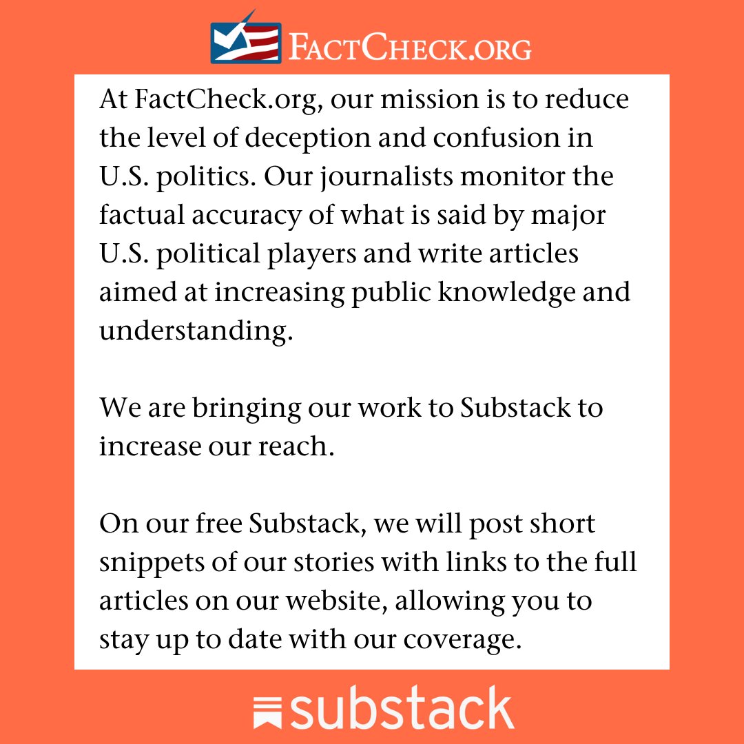 FactCheck.org is now on Substack! 

Subscribe to our free Substack today: substack.com/@factcheckorg