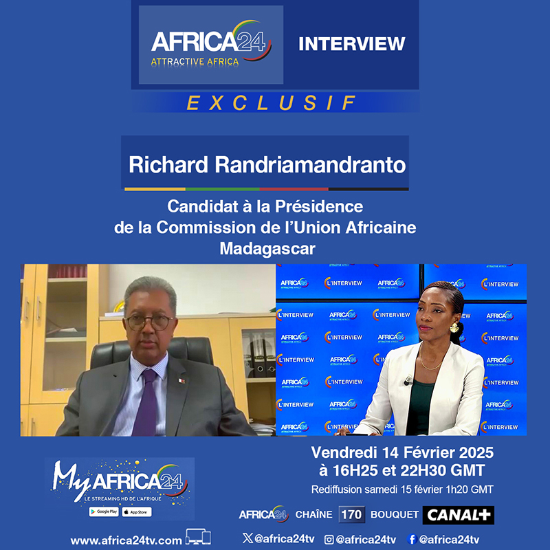AFRICA24TV's tweet image. AFRICA24 -  Exclusif - 38ème Sommet UA  #Addis-Abeba (🇪🇹#Ethiopie)
Richard @RichardJRand , ancien ministre des Affaires étrangères de Madagascar et candidat à la présidence de la Commission de l'@_AfricanUnion.

Dans cet entretien accordé à Africa24, Richard Randriamandrato