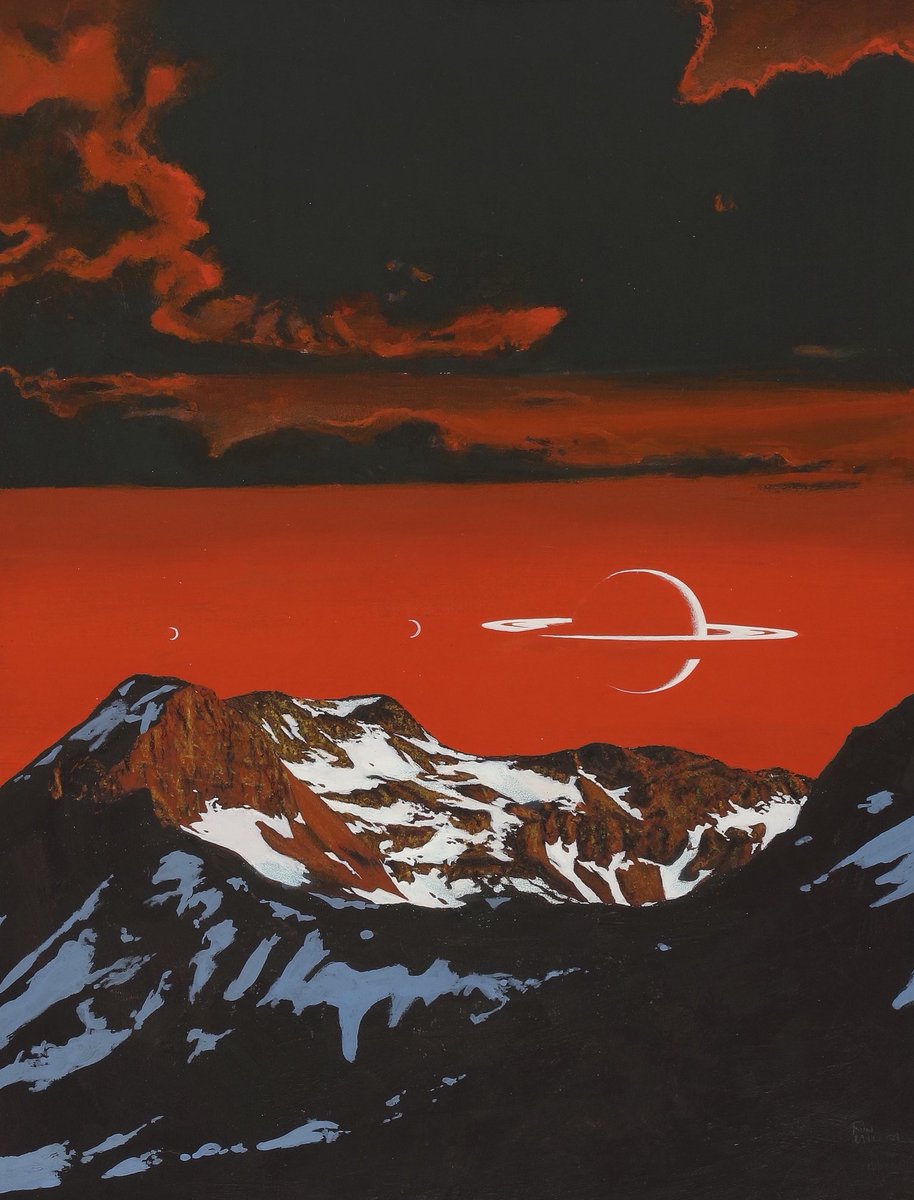 Saturn as seen from Titan, painted by Ron Miller, 1972.