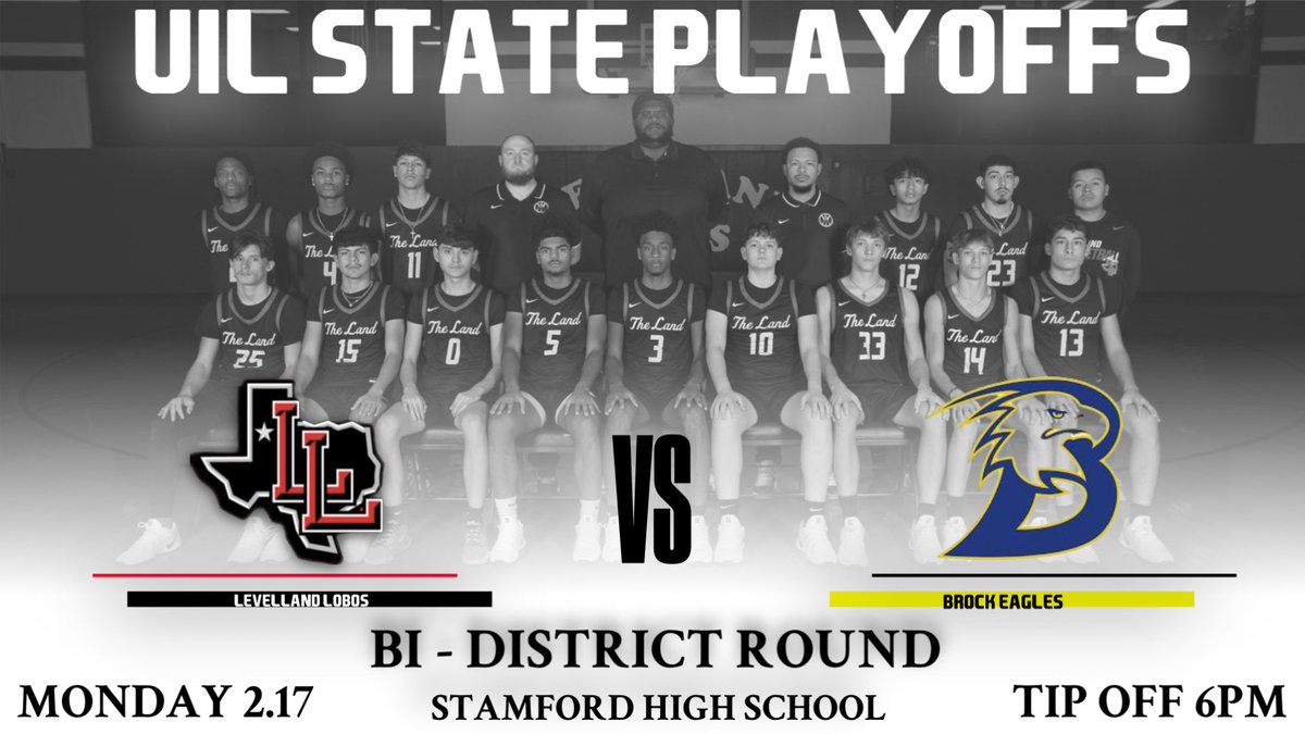 •TheCoachKD• (@kendalldurrett5) on Twitter photo PLAYOFFS‼️‼️
BI-District Round🏀
📅 2/17
🆚 Brock Eagles
📍 Stamford High School
⌚️ 6:00 PM
Admission
5$ Adults
3$ Students
#CultureWins #LandOfElite #1-0
<a href="/hoopinsider/">Hoopinsider</a> <a href="/Tabchoops/">𝙏𝘼𝘽𝘾🏀📋</a> <a href="/806hsscmedia/">Jasone Pearson</a> <a href="/LoboHoops/">Levelland Lobo Hoops</a> PLAYOFFS‼️‼️
BI-District Round🏀
📅 2/17
🆚 Brock Eagles
📍 Stamford High School
⌚️ 6:00 PM
Admission
5$ Adults
3$ Students
#CultureWins #LandOfElite #1-0
<a href="/hoopinsider/">Hoopinsider</a> <a href="/Tabchoops/">𝙏𝘼𝘽𝘾🏀📋</a> <a href="/806hsscmedia/">Jasone Pearson</a> <a href="/LoboHoops/">Levelland Lobo Hoops</a>