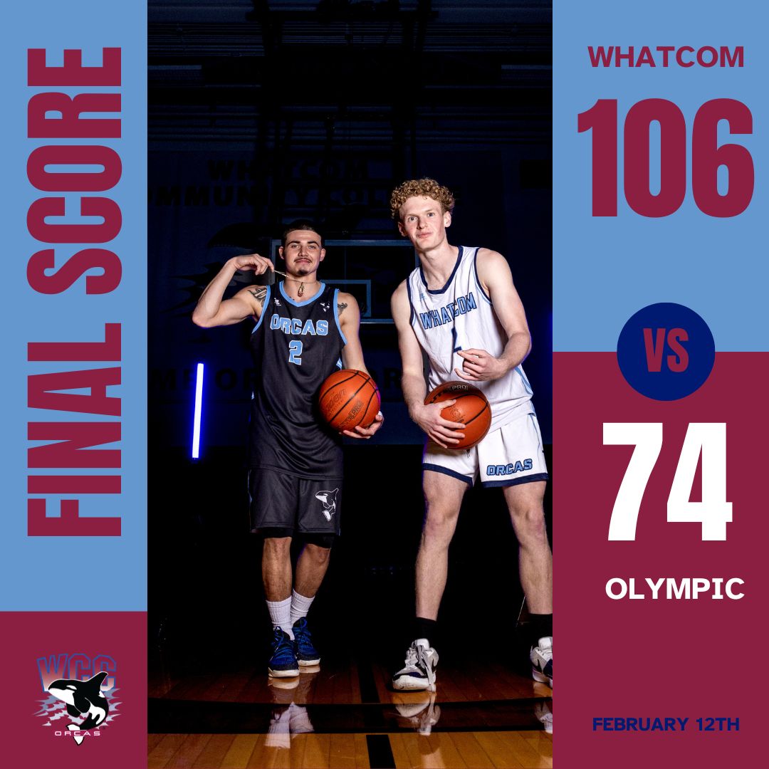 Whatcom Community College wins a road win in Men's Basketball last night vs. Olympic College in Bremerton.  Hayden Creswell has  33 points.  Good win Orcas!  The Orcas travel on Saturday to Bellevue College.