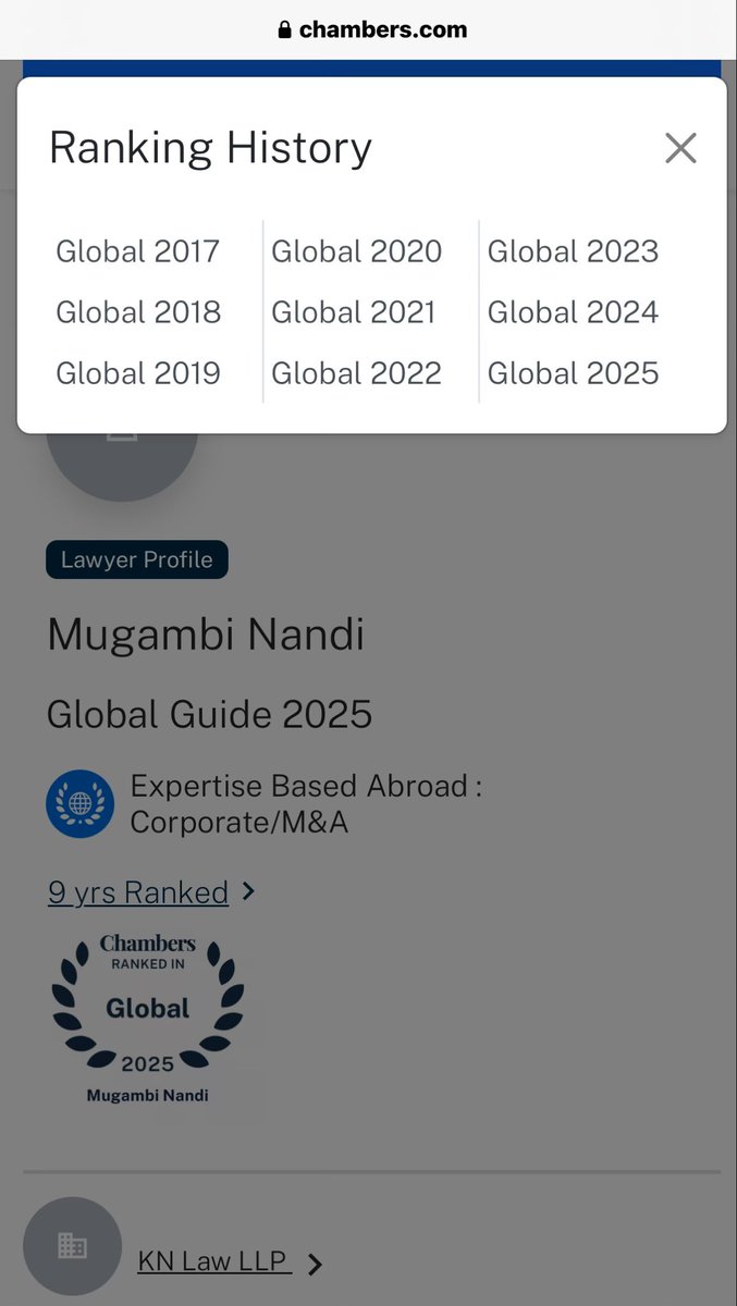 MugambiNandi's tweet photo. Proud to be ranked by @ChambersGuides as a leading corporate lawyer for the 9th year running. My gratitude to my colleagues at @KNLawLLP, and our clients, without whose support this achievement would not be possible. Grateful to my peers for their respect.  #ChambersAndPartners https://t.co/6xa8VPLB56