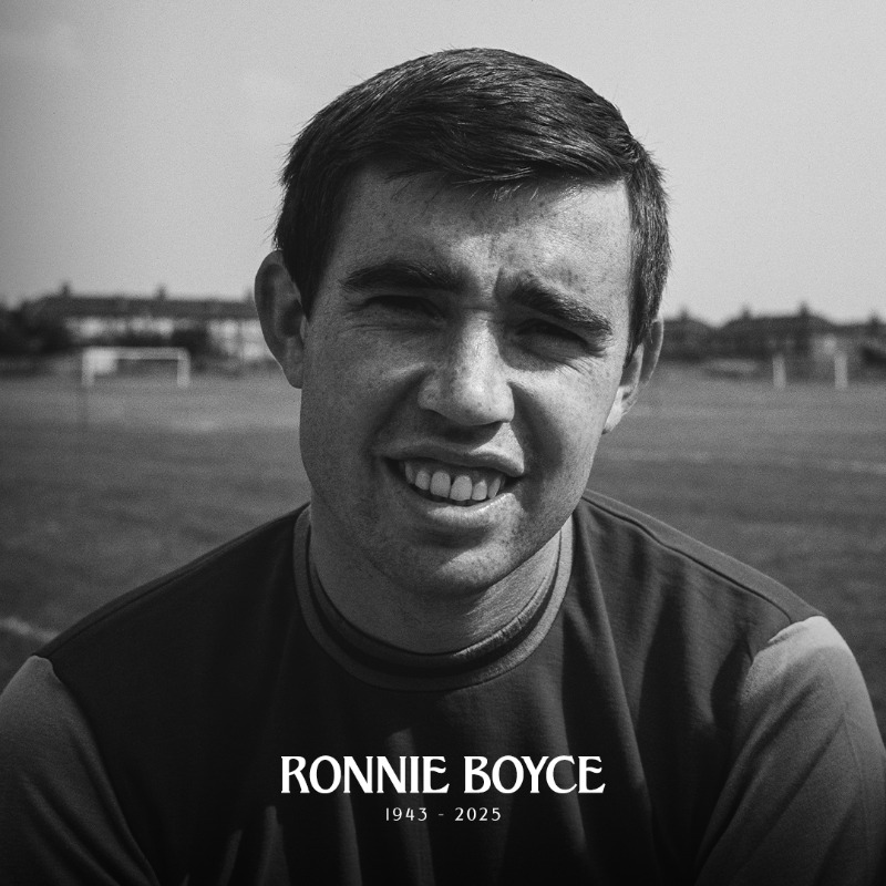 WestHam's tweet photo. It is with deep and profound sadness that West Ham United confirm the passing of legendary Hammer Ronnie Boyce.

The thoughts and condolences of everyone at the Club are with his family and friends at this sad and difficult time.