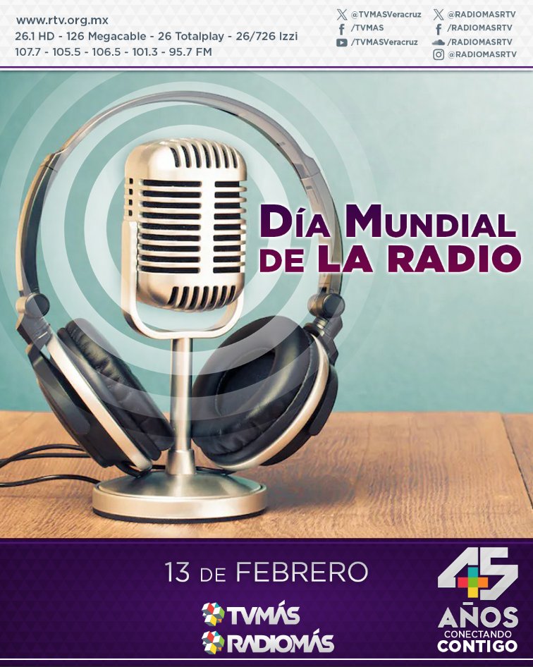📻✨ ¡Hoy celebramos el #DíaMundialDeLaRadio✨📻

La radio es más que sonido, es historia, compañía y conexión. En <a href="/RADIOMASRTV/">RADIOMÁS RTV</a>, la radio de los veracruzanos, llevamos información, cultura y entretenimiento a cada rincón del estado, con el compromiso de ser tu voz y tu compañía