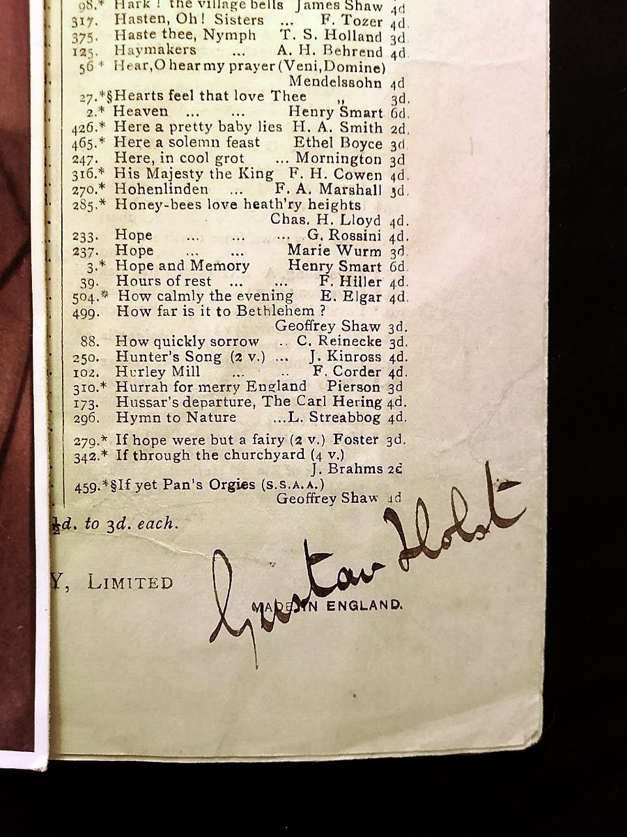 BrunoLimaHis's tweet photo. Vocal score of Say, Who Is This? by Gustav Holst. First edition published in 1926 by Novello &amp; Co.
Note: Original autograph by Gustav Holst in the corner of the cover. 
My trip to the UK has been so rewarding, and having this item entrusted to my care is a an indescribable honor. https://t.co/pTUhoyj7d6