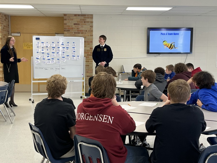 Our 8th &amp; 9th graders had the chance to hear from FFA officers Joe Lindberg, a CHS alum, and Bailey Urlacher about the opportunities in FFA!