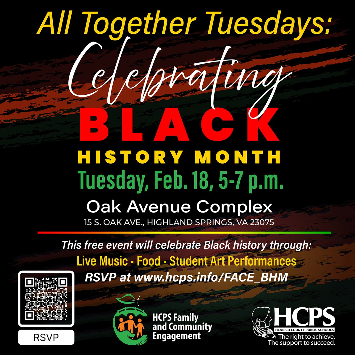 Henrico Schools (@henricoschools) on Twitter photo .<a href="/HCPSFamily/">Henrico Schools Family and Community Engagement</a> invites all Henrico students and families for a celebration of Black history and culture on Tuesday, Feb. 18, 5-7 p.m. at the Oak Avenue Complex! ๐
This free event will feature live music, food, speakers and student performances. RSVP at hcps.info/FACE_BHM. .<a href="/HCPSFamily/">Henrico Schools Family and Community Engagement</a> invites all Henrico students and families for a celebration of Black history and culture on Tuesday, Feb. 18, 5-7 p.m. at the Oak Avenue Complex! ๐
This free event will feature live music, food, speakers and student performances. RSVP at hcps.info/FACE_BHM.