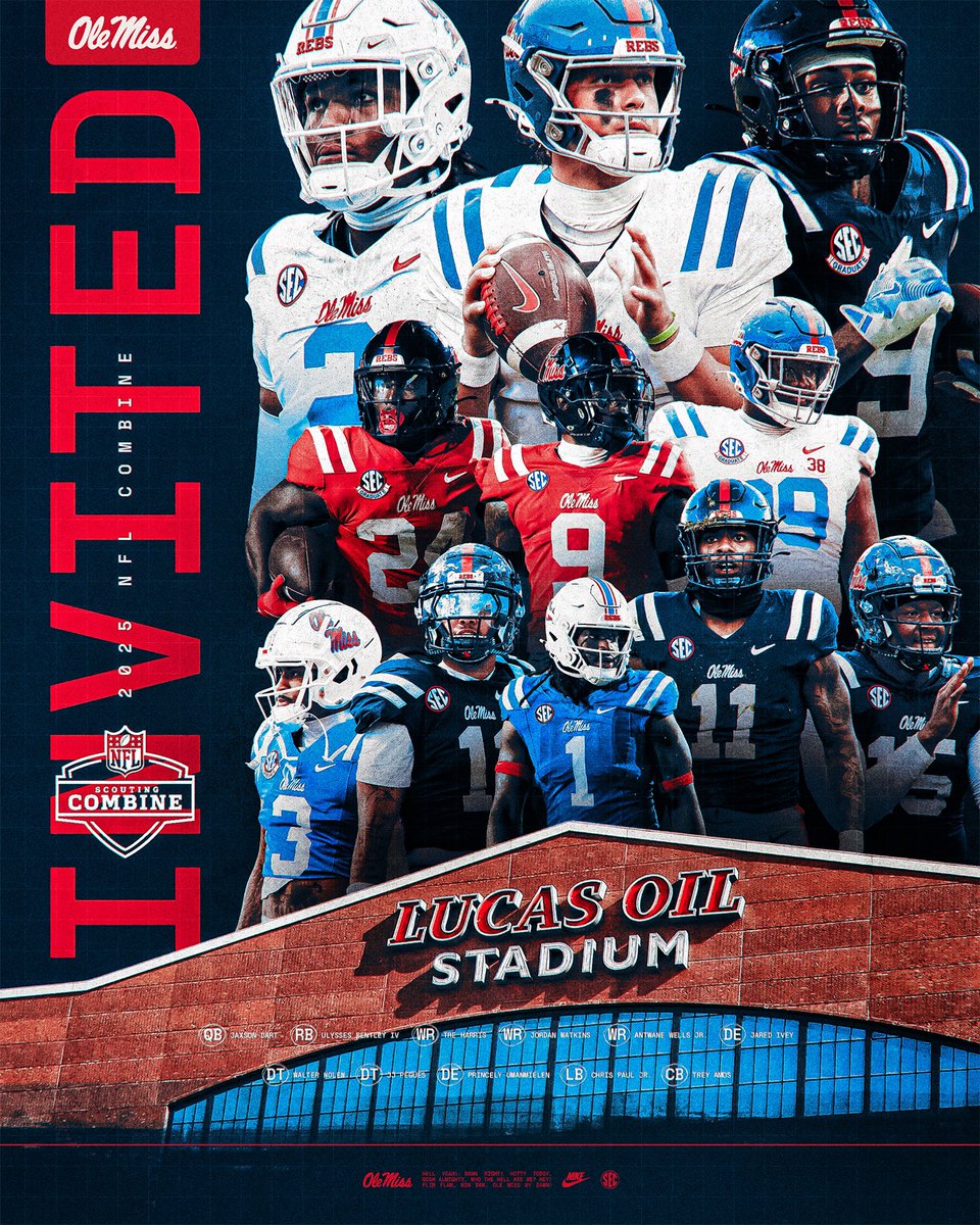 11 Rebels Invited to the 2025 NFL Combine🔥

The MOST in program history and tied for 5th most in the nation.

#ComeToTheSip | #HottyToddy