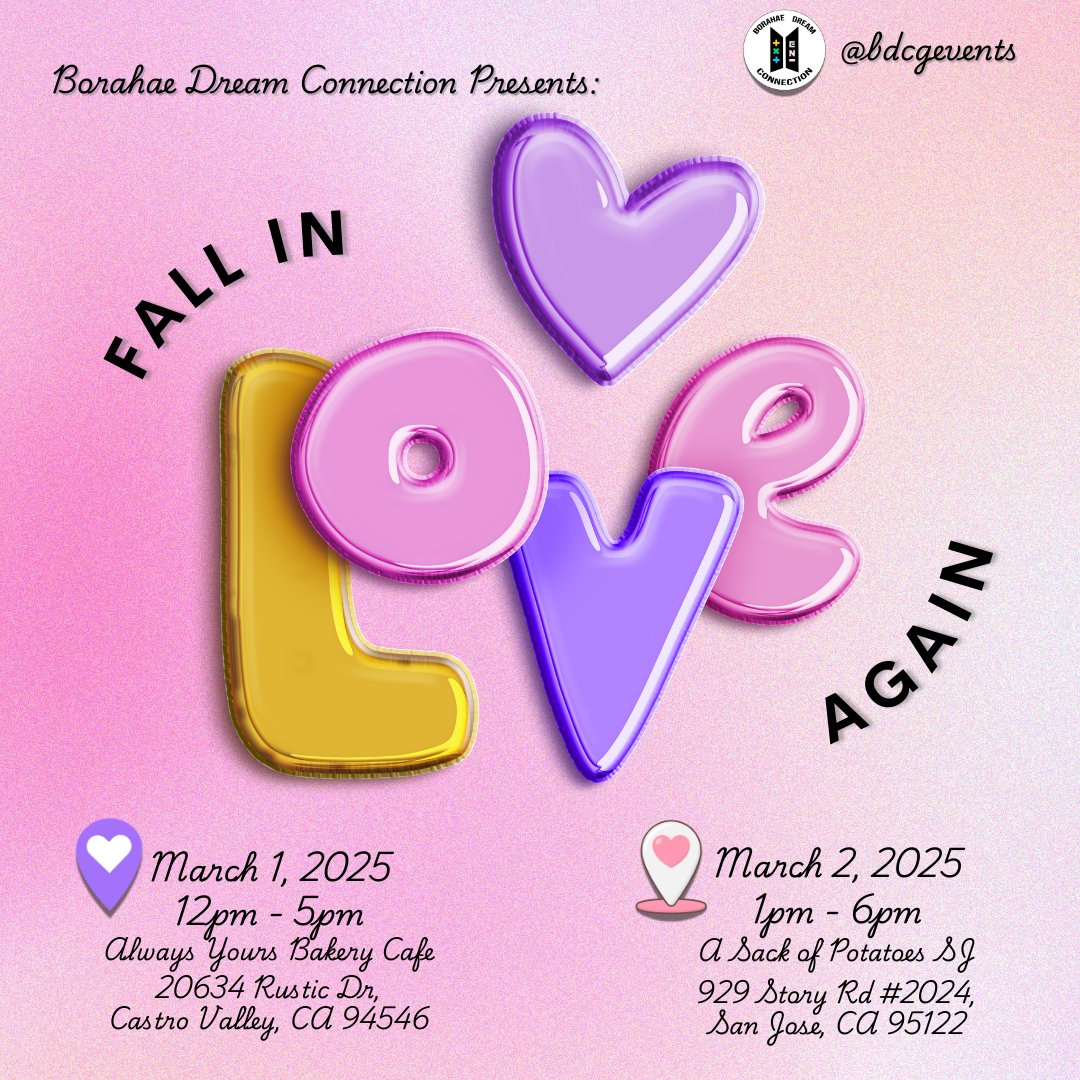 BdcgEvents's tweet image. Vendor applications will close tomorrow evening. Don't miss out!

bdcevents.carrd.co

#FallinLoveAgainCV
#FallinLoveAgainSJ
#OurLoveTXT
