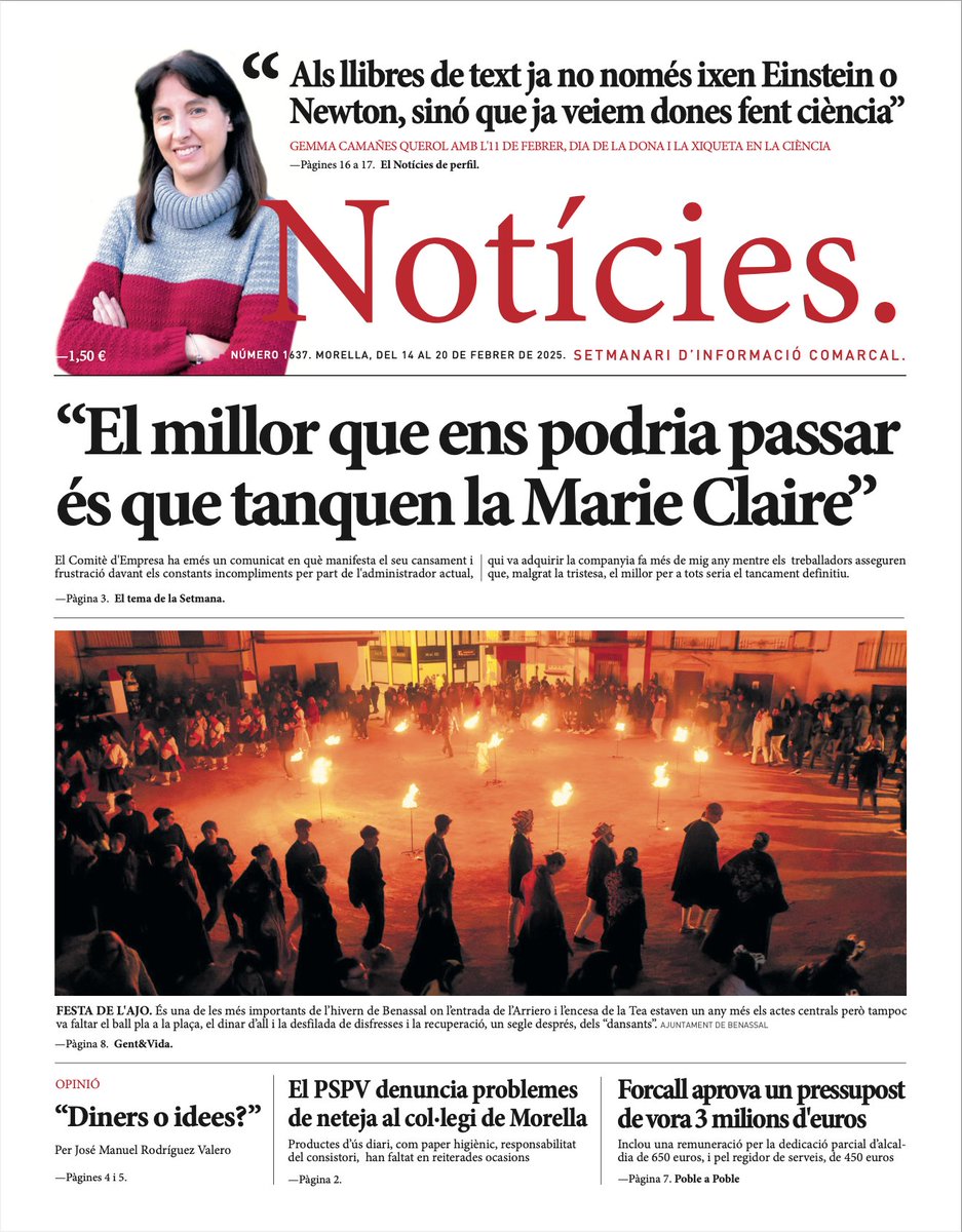 Esta és la portada del Notícies d'aquesta setmana. Pots trobar-la a partir de demà divendres al teu quiosc!
🗞
#Morella #Benassal #Vilafranca #ElsPorts #AltMaestrat #Castelló #ComunitatValenciana