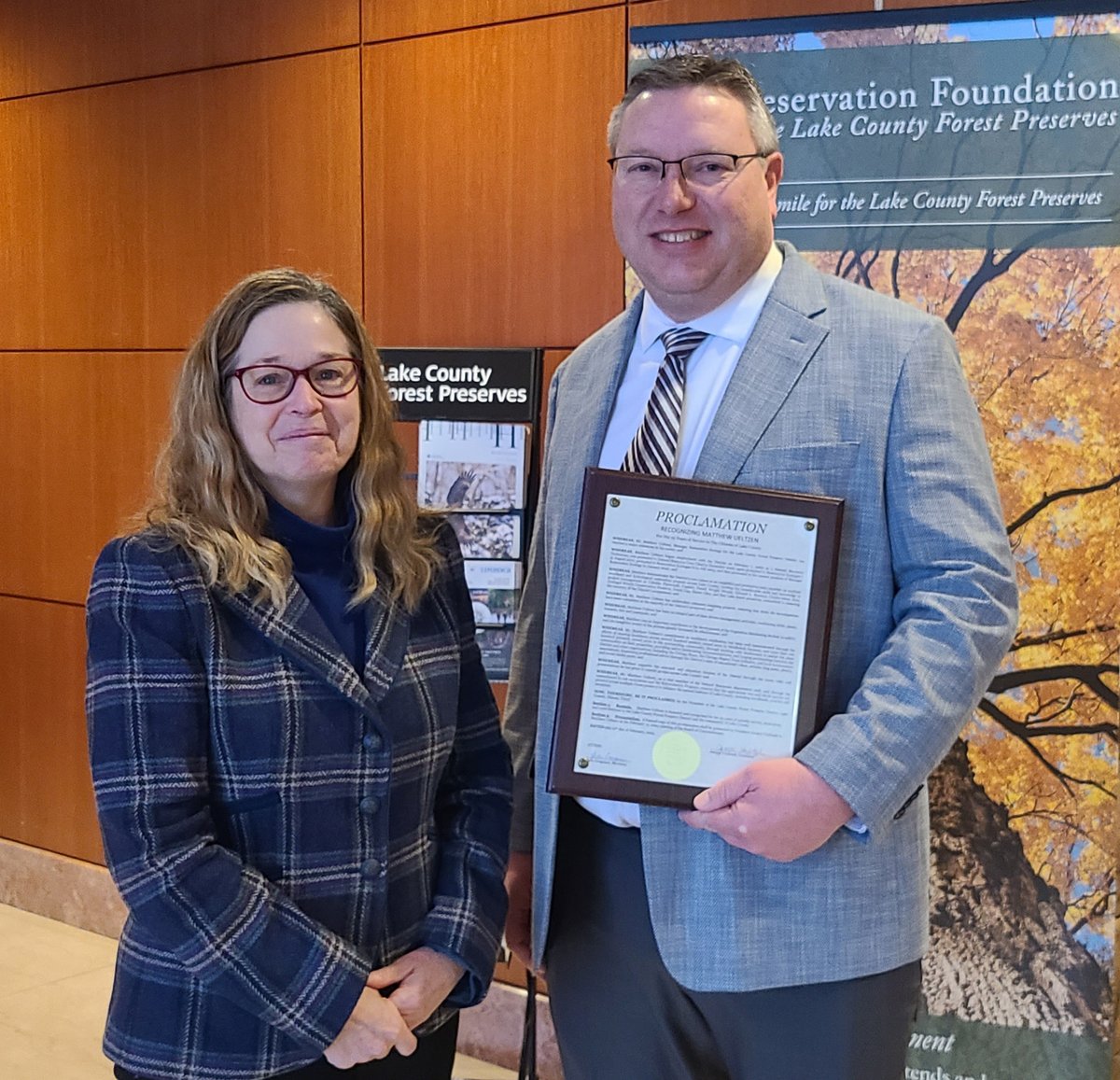 Let's congratulate Matt Ueltzen, manager of restoration ecology, on 25 years with us! He has led key restoration projects, tackled buckthorn, enhanced wildlife populations, making an impact on Lake County’s ecosystems. 📷 Director of Natural Resources Pati Vitt and Matt Ueltzen