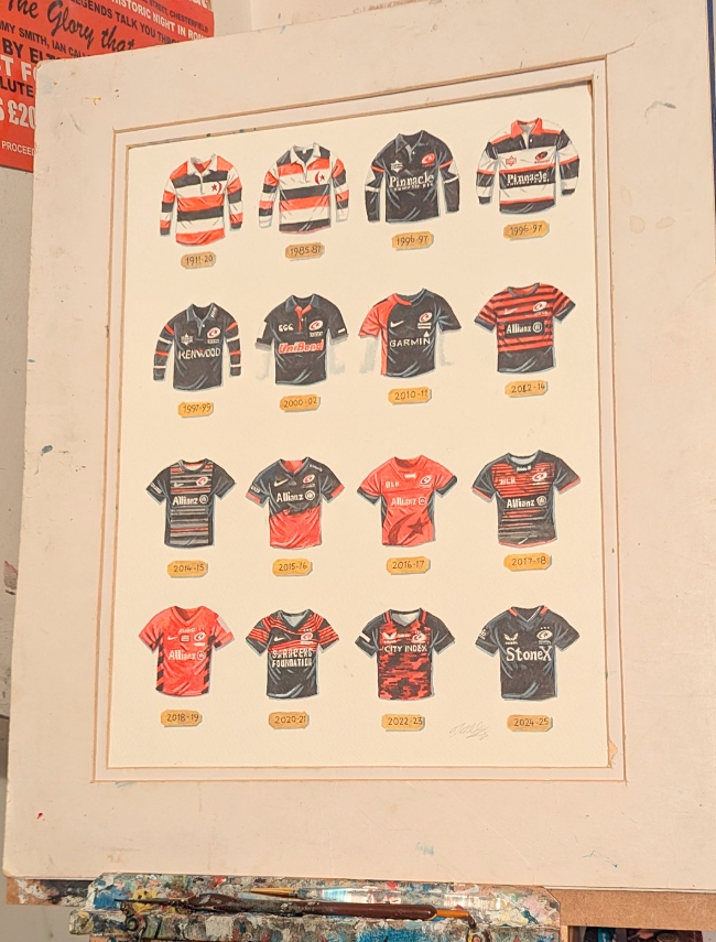 JKMartwork's tweet photo. hi @frobes1876 @slowisbest @saracen1971 @maroitoje painting ive finished now of #sarries #saracens shirts ,prints are available now just Β£15 a3 size @ https://t.co/lwlE5y0HcS RT's appreciated https://t.co/NqpOAcBprX