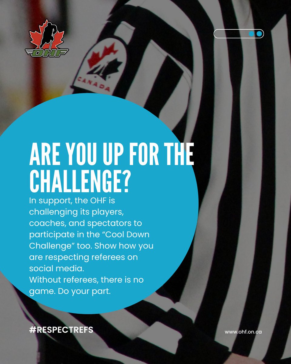 OHFHockey's tweet image. It's time to cool down.

The OHF commends the @SeattleKraken, @KrakenIceplex, and the Jr. Kraken community. In support, we're challenging our players, coaches, and spectators to participate in the Cool Down Challenge and show how they #RespectRefs. ⚫️⚪️