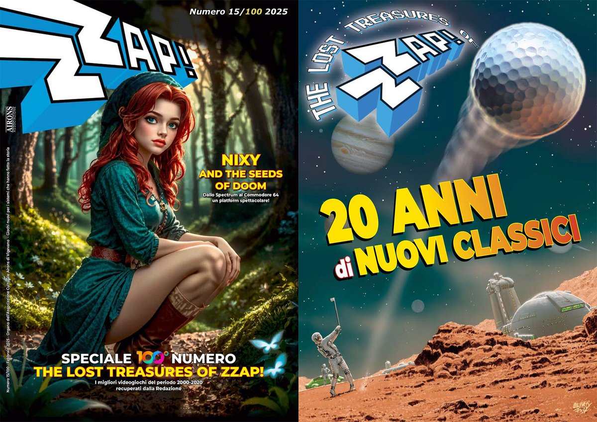 Zzap_Italia's tweet image. We reached issue #100!!! That&apos;s a great milestone for our edition and we are celebrating it with a full color, 68-pages A4 magazine with 50 game reviews, an internal 20 pages mini-mag with cover art by Oliver Frey and the authorized distribution of Planet Golf for the C 64. :-)