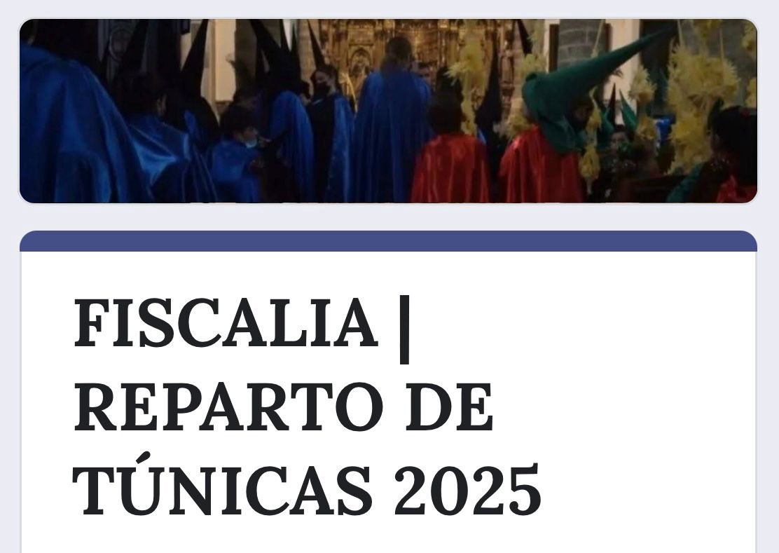 HdadAguasCadiz's tweet photo. RESERVA DE TÚNICAS 

El siguiente enlace os llevará a un cuestionario donde podréis reservar vuestra túnica para la salida procesional del próximo Miércoles Santo.
Es importante rellenar todos los campos (sigue) https://t.co/t6YruYvacb