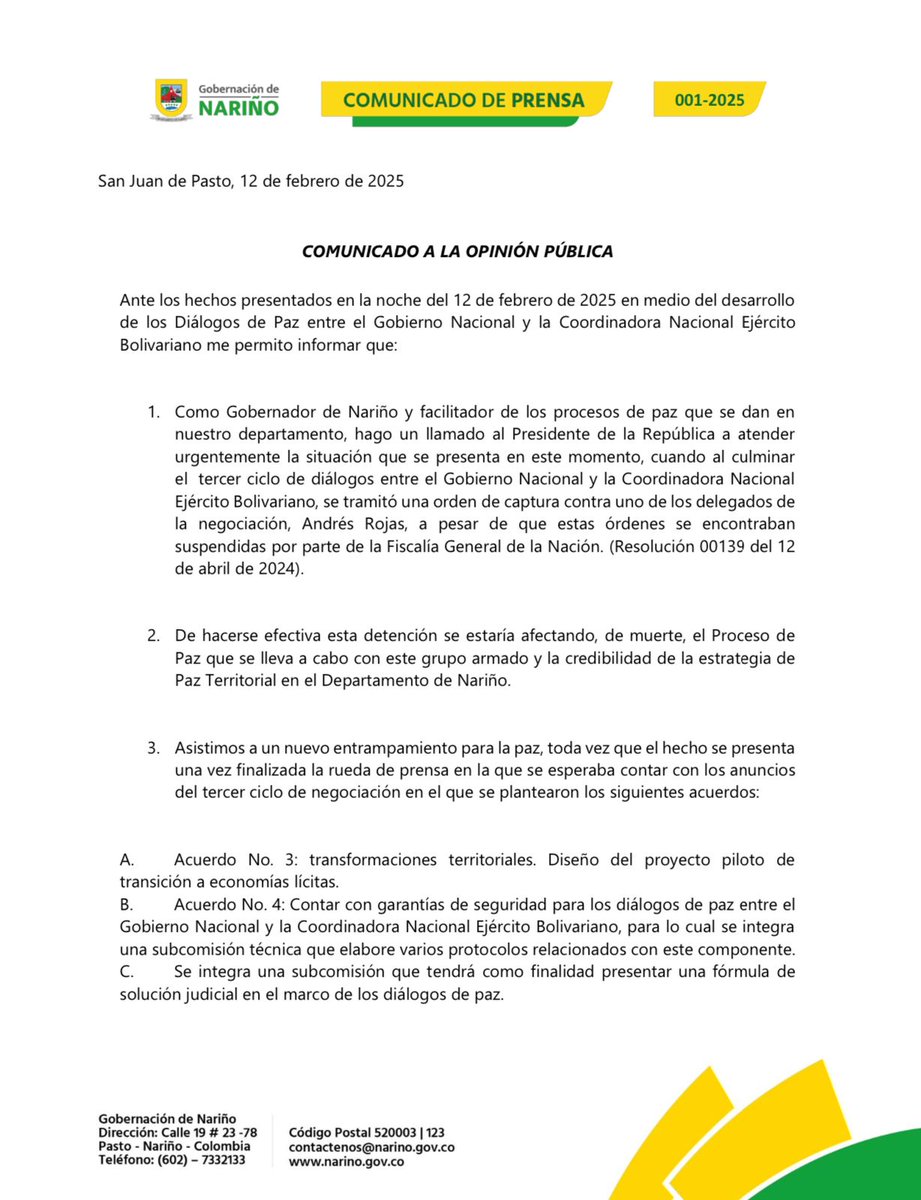 gobnarino's tweet photo. En tiempos de desafíos, es fundamental recordar que la paz no es solo un anhelo, sino un derecho superior que nos une como nación. Es momento de abrazar la paz y hacer de ella nuestro mayor compromiso. 🕊

#Paz #Colombia https://t.co/X4LkGCX3S8