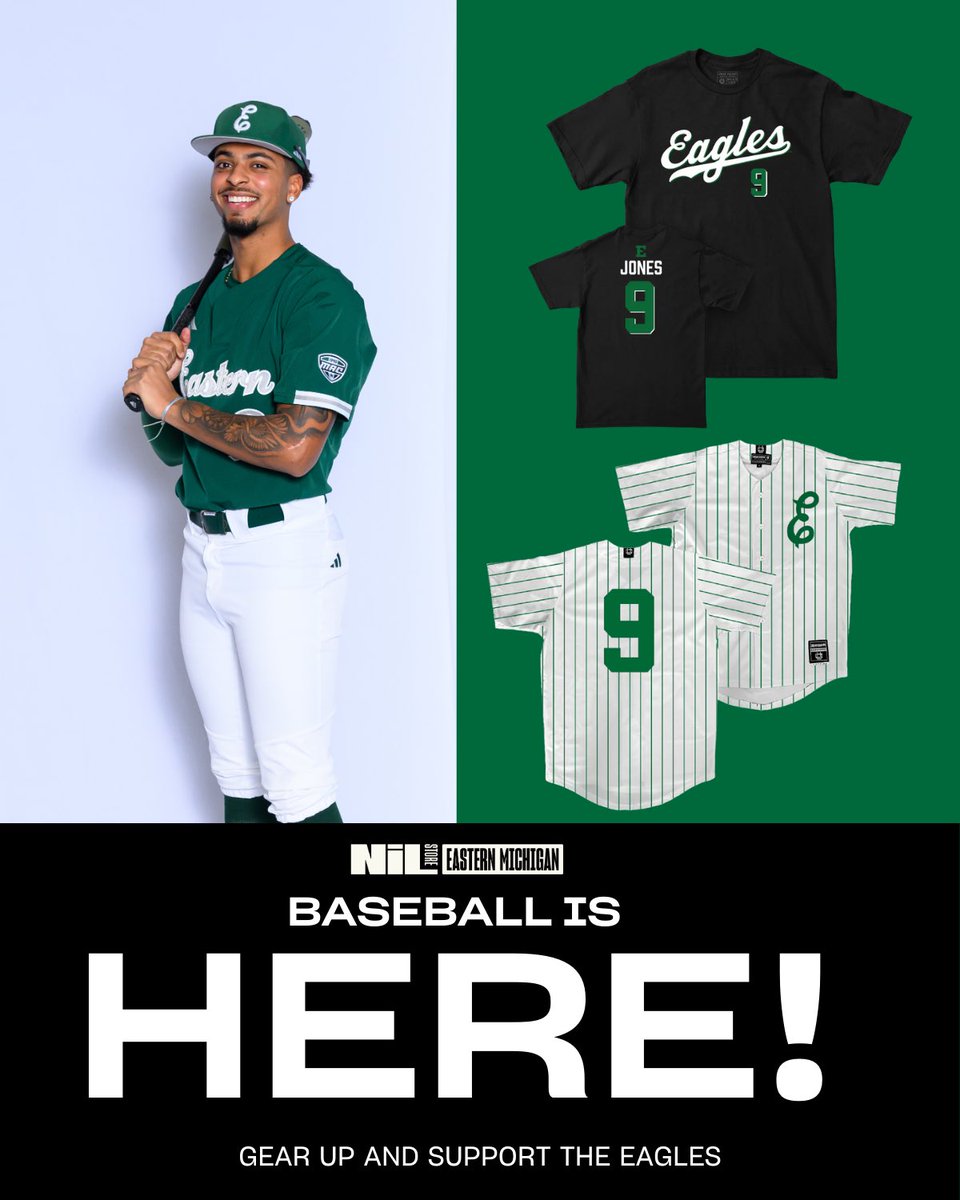 Eastern Michigan NIL Store (@nilstoreemu) on Twitter photo BASEBALL SEASON IS HERE‼️
<a href="/drew2jones/">Drew Jones</a> & <a href="/EMU_Baseball/">EMU Baseball</a> kick off the season tomorrow in Florida against Pitt‼️
Shop: nil.store/eastern-michig…
#HTR🔨🪨 BASEBALL SEASON IS HERE‼️
<a href="/drew2jones/">Drew Jones</a> & <a href="/EMU_Baseball/">EMU Baseball</a> kick off the season tomorrow in Florida against Pitt‼️
Shop: nil.store/eastern-michig…
#HTR🔨🪨