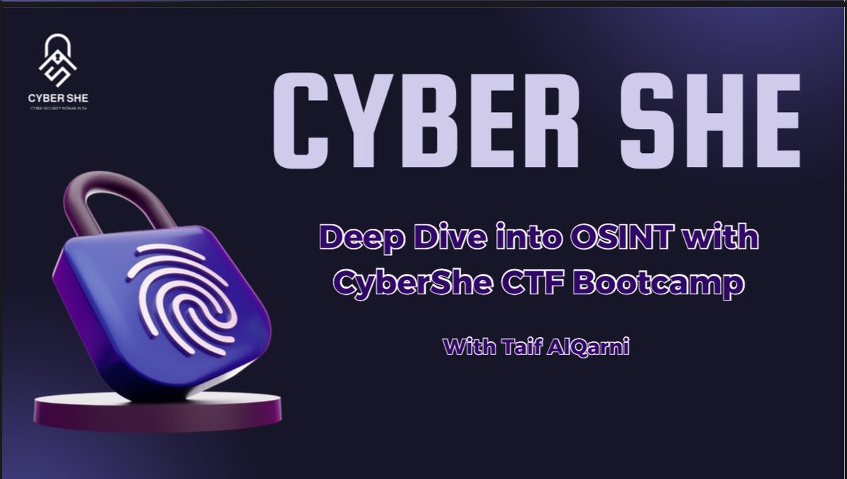 كانت فرصة جميلة أكون جزءًا من CyberShe CTF Bootcamp، قدمت فيه جلسة ال OSINT وشاركتهم بتحديات ممتعة.

أسعدني التفاعل والشغف في البحث عن الحلول، تجربة جديدة وممتعة جدًا 🔍✨

Thanks to you girls!! 💜
<a href="/Rvvmme/">Reem</a>
<a href="/AsmaMAlmutairi/">Asma</a> <a href="/LayalAAbualsaud/">Layal</a> <a href="/Lamashuhail1/">Lama AlShuhail</a> <a href="/jxm12x/">جنا</a> @azshe7 

#CS_CTFBC