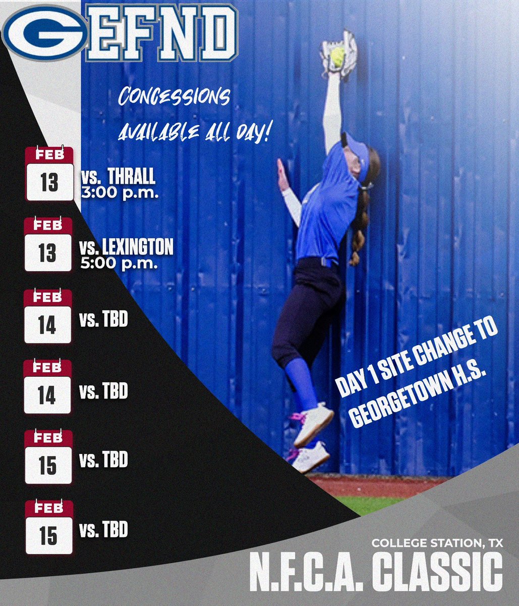 Due to weather, we are hosting games today for Day 1 of the NFCA Classic. Concessions available all day. Bundle up and come out to the Blue Diamond to support your Lady Eagles! 💙🦅🥎