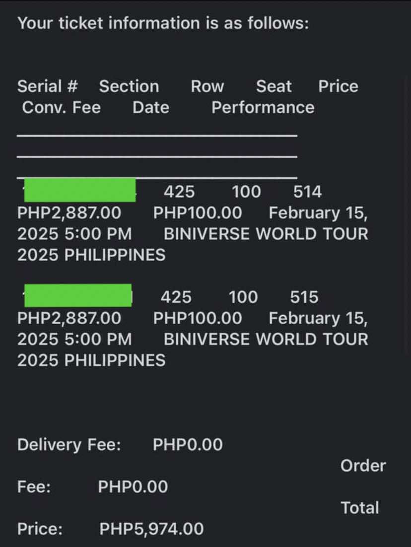 thlyzann's tweet photo. WTS / LFB
Helping a friend!🌸
FOR SALE: (2) BINIverse Upper Box C (UBC) Tix
Section 425, Row 100, SEATS 514 and 515
-2,500php nalang po each‼️
rs: di po makapunta galing gensan :(
-can VC or meet up w/ needed docs
if ur interested, PM me ty❤️
#BINIVerseWorldTour2025 #BINIticket https://t.co/bb0tpwsmfq