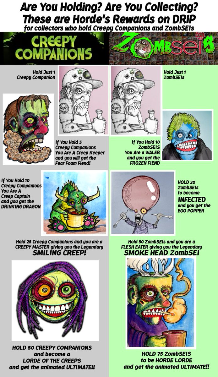 ZM! 🧟‍♂️

Who's ready to go get their drops from <a href="/ArtistByron/">Byron</a> on <a href="/drip_haus/">DRiP 💧</a>⁉️

💧Remember if you hold ZombSEIs, you are eligible to get special drops, make sure to leave your handles in the discord.✅

The more ZombSEIs you hold, the rarer the drops 🫡

Tradable on <a href="/tensor_hq/">Tensor ⚡️</a> 🤑