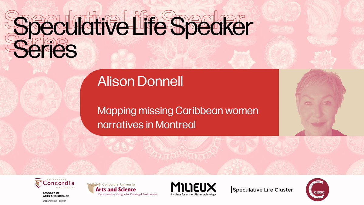 Also excited that we will hear about Alison Donnell's latest book, in the context of a chapter related to Montreal. March 5th 1:15 pm
milieux.concordia.ca/event/speculat…