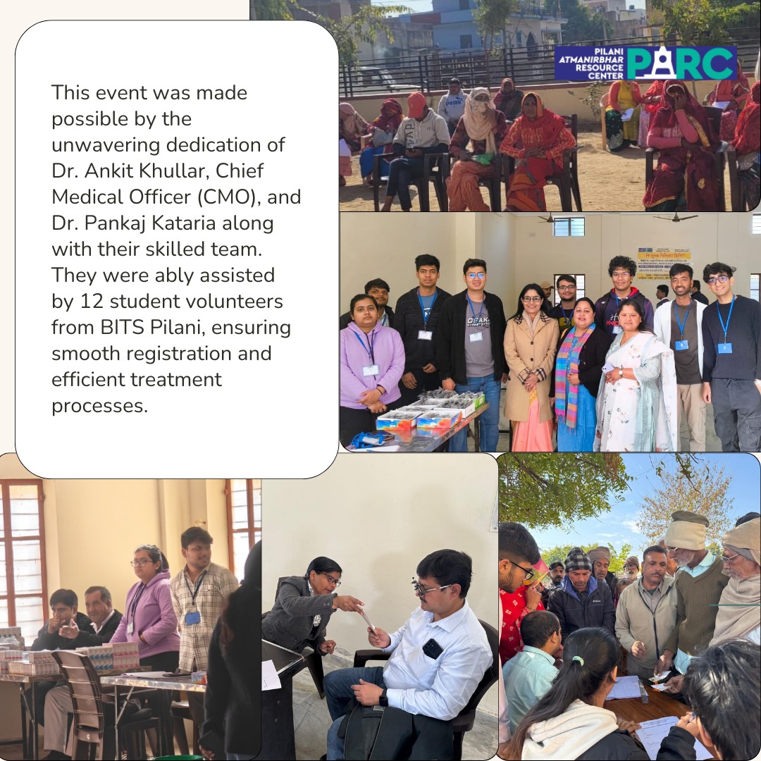 PARCpilani's tweet photo. BITSAA PARC and Mahadeo Singhi Eye Clinic organized a Free Eye Camp at Ambedkar Bhavan, Pilani, on Feb 9.Huge thanks to Dr. Khullar, Dr. Kataria, and BITS Pilani student volunteers!
#eyehealth #bitsaa #givingback #freeeyecamp #healthcareheroes #visionforall #bitspilani #parc https://t.co/d9qwSr0MUA