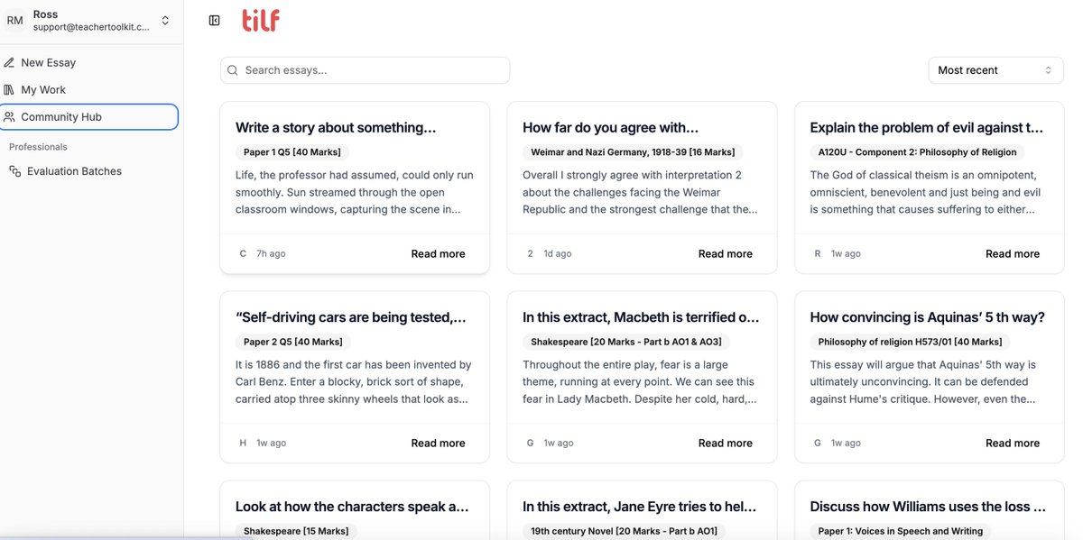 TeacherToolkit's tweet image. ⏳ Tired of marking for hours? 

With TILF, teachers get instant, high-quality essay #feedback aligned with GCSE &amp;amp; A-Level standards. 

More time for teaching, less time for admin. 

Try your first essay for free! 🔗 bit.ly/4hyGer3  

#workload #Ads #marking