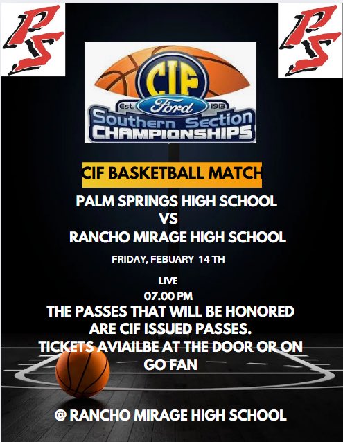 Come support our boys basketball team as they take on Rancho Mirage High School tomorrow!!!

#palmspringshighschool
