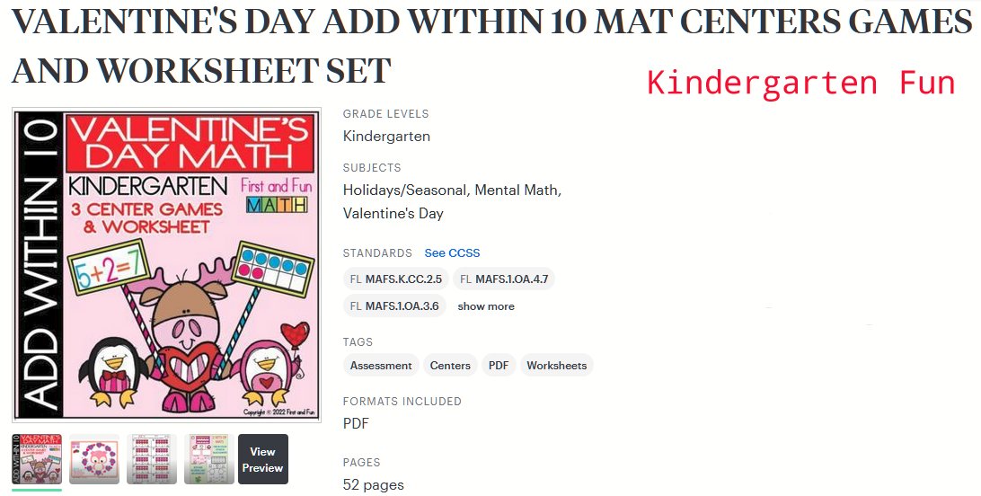 FunMathDays's tweet image. VALENTINE'S DAY ADD WITHIN 10 MAT CENTERS GAMES AND WORKSHEET SET teacherspayteachers.com/Product/VALENT… #kindergarten #math #kindermath #kinder