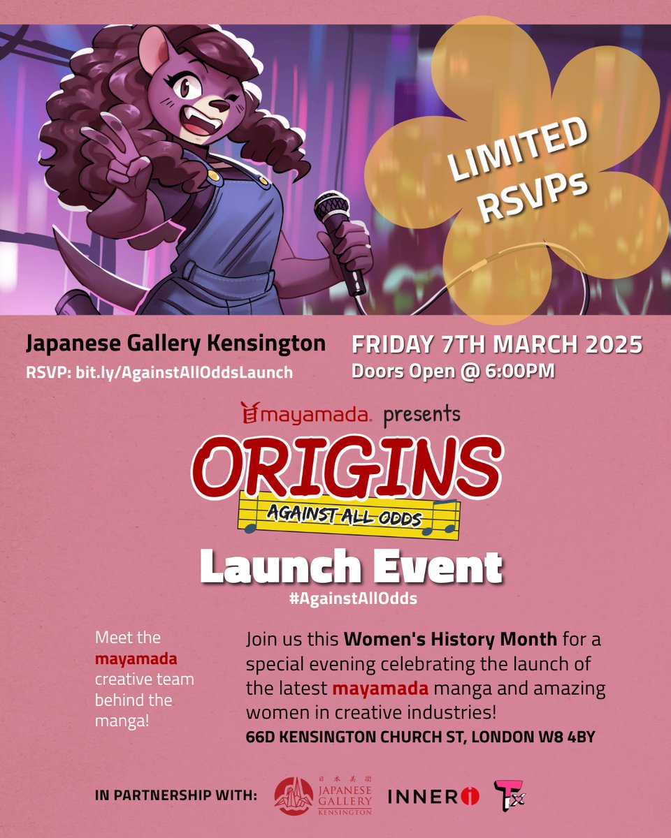 mayamada's tweet image. 🌟 BIG NEWS: Join us Friday 7th March for the launch of our BRAND NEW #manga, Origins: Against All Odds, at Japanese Gallery Kensington! We're celebrating @tazziii's character in the @mayamada universe. Limited spots available!
RSVP: eventbrite.co.uk/e/origins-agai…
#AgainstAllOdds
