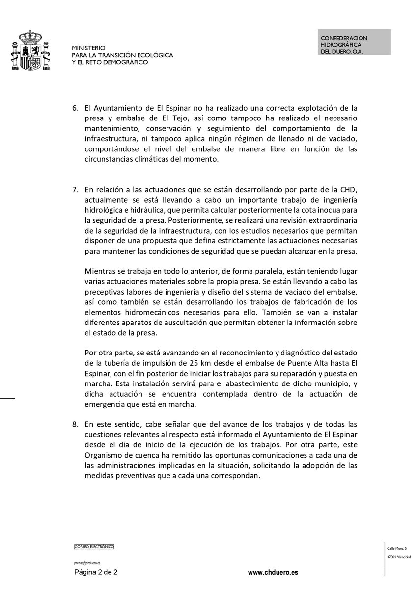 chd_duero's tweet photo. 📣Comunicado de la #CHD sobre las obras de emergencia en el embalse de #ElTejo (El Espinar)
👇👇

Lee aquí el comunicado completo ➡️ https://t.co/hKzmeZdJms https://t.co/rRChoZtsyf