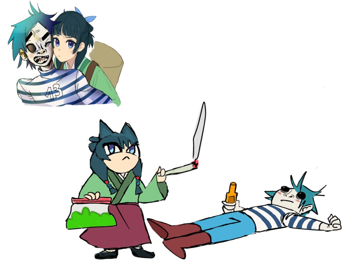 REMINAminito's tweet photo. ayer estaba en el server de arte y animación https://t.co/iElNwa0Vvp
y tuvimos una actividad de parejas randow de personajes  yo dibuje a 2D de gorillaz y el jesse un artista genial dibujo a la boticaria maomao. fue muy divertido y no pude evitar dibujar a estos dos falopeandose https://t.co/2nJQXGs20v