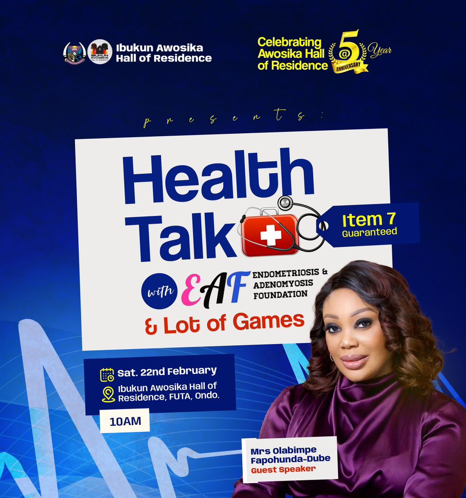 AwosikaHallFuta's tweet photo. *DATE:* 22nd of February, 2025
*TIME:* 10am
*VENUE:* Hostel field 

#AwosikaAt5 #HostelLife #5thAnniversary #HealthTalk #CelebrationTime"❤️🥰 https://t.co/9pSkqK5wbY