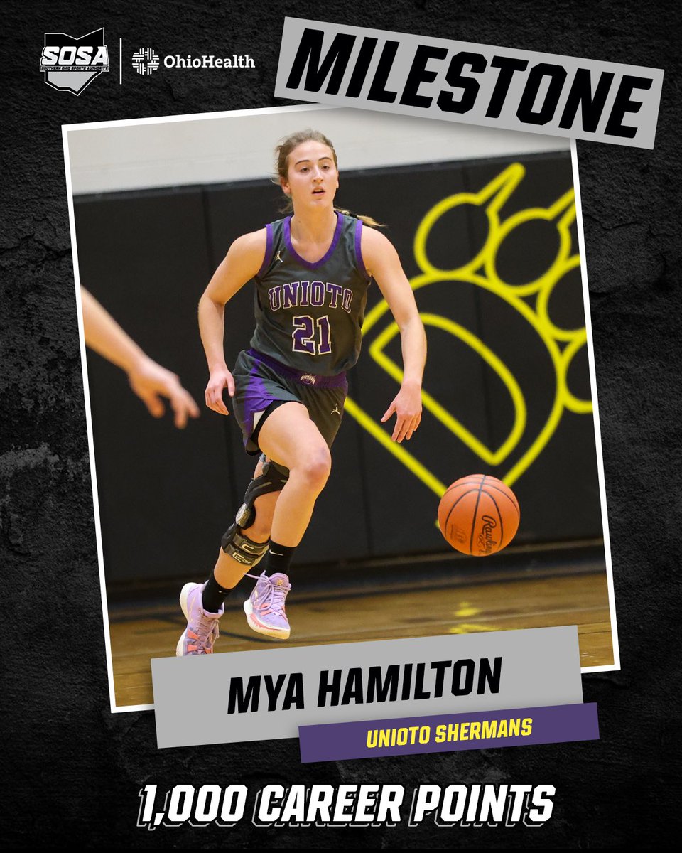 Southern Ohio Sports Authority (@sosaohio) on Twitter photo Congratulations to <a href="/ladyshermans/">Unioto Lady Shermans</a>β <a href="/mya_hamilton21/">Mya Hamilton</a>, who recently scored her 1,000th careee point. Congratulations to <a href="/ladyshermans/">Unioto Lady Shermans</a>β <a href="/mya_hamilton21/">Mya Hamilton</a>, who recently scored her 1,000th careee point.