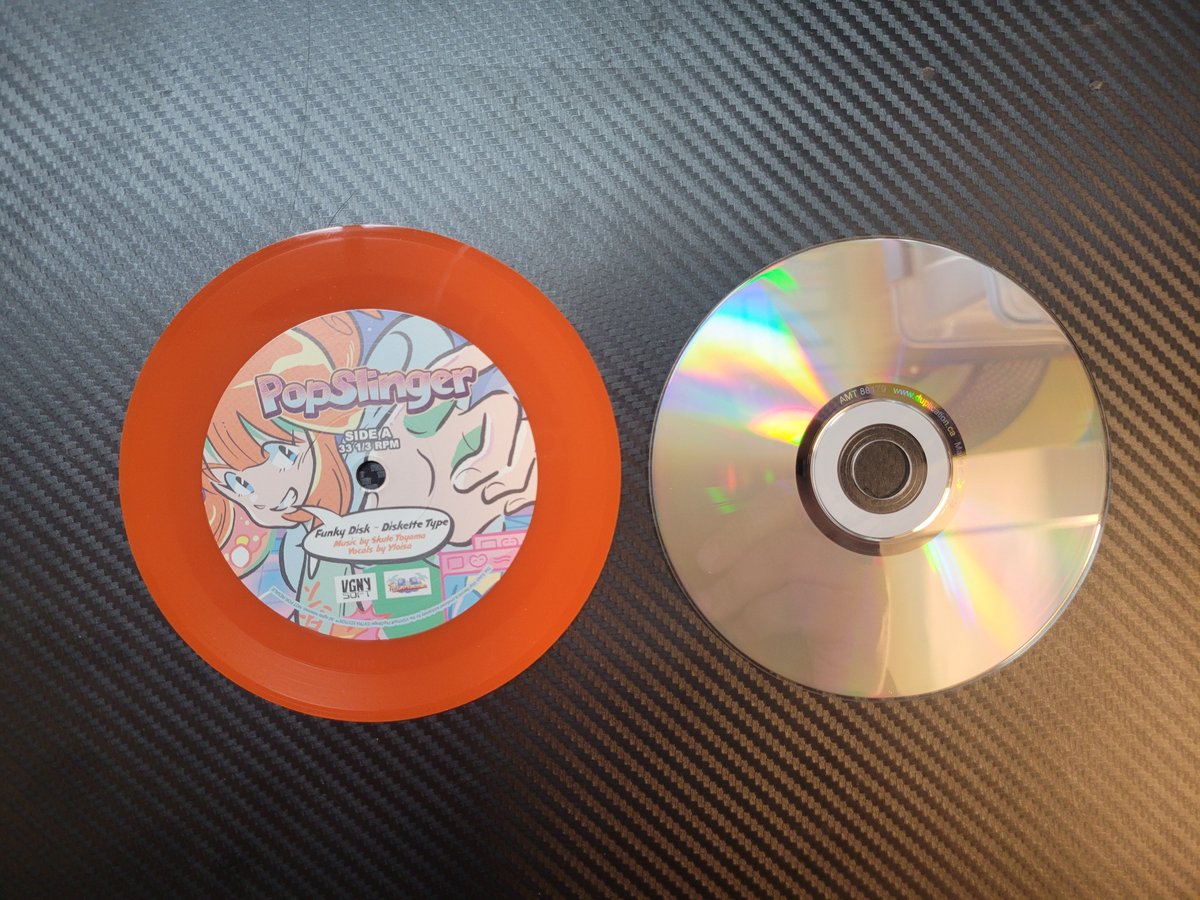VGNYSoft's tweet image. Here&apos;s another look at the 5in aka CD sized vinyl that is included with every copy of the #ExtraEdition of #PopSlinger. It features a specially arranged version of a song featured in the game&apos;s soundtrack.

Copies are still available: vgnysoft.com/product-page/p…