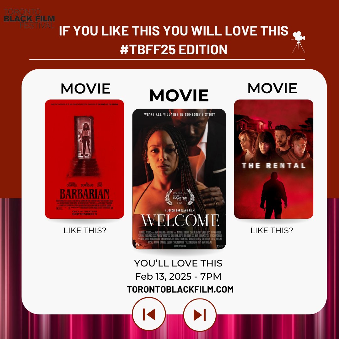 📢 #TBFF25 Must-Sees – If You Liked This, You’ll Love This! 🎬✨ 
🔥FILMS SCREENING TODAY🔥
📍 Which film are you most excited to watch? Drop your picks in the comments! ⬇️

Presented by TD
🖇️torontoblackfilm.com
 #FilmFestival #MustWatch #CinemaLovers