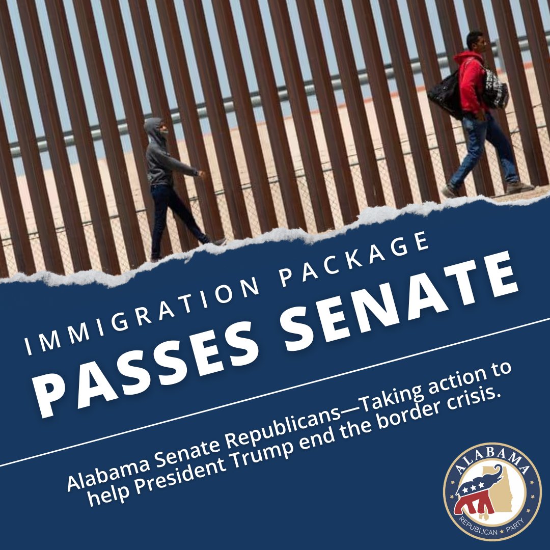 ALGOP (@algop) on Twitter photo <a href="/ALSenateRepubs/">Alabama Senate GOP</a> Take Action on Illegal Immigration
With the crisis at our southern border impacting every state, Senate Republicans stepped up to help <a href="/realdonaldtrump/">Donald J. Trump</a>, passing three bills to combat illegal immigration. Thank you <a href="/wes_kitchens/">Wes Kitchens</a>, <a href="/SenatorElliott/">Senator Chris Elliott</a>, & <a href="/SenLanceBell/">Senator Lance Bell</a>! <a href="/ALSenateRepubs/">Alabama Senate GOP</a> Take Action on Illegal Immigration
With the crisis at our southern border impacting every state, Senate Republicans stepped up to help <a href="/realdonaldtrump/">Donald J. Trump</a>, passing three bills to combat illegal immigration. Thank you <a href="/wes_kitchens/">Wes Kitchens</a>, <a href="/SenatorElliott/">Senator Chris Elliott</a>, & <a href="/SenLanceBell/">Senator Lance Bell</a>!