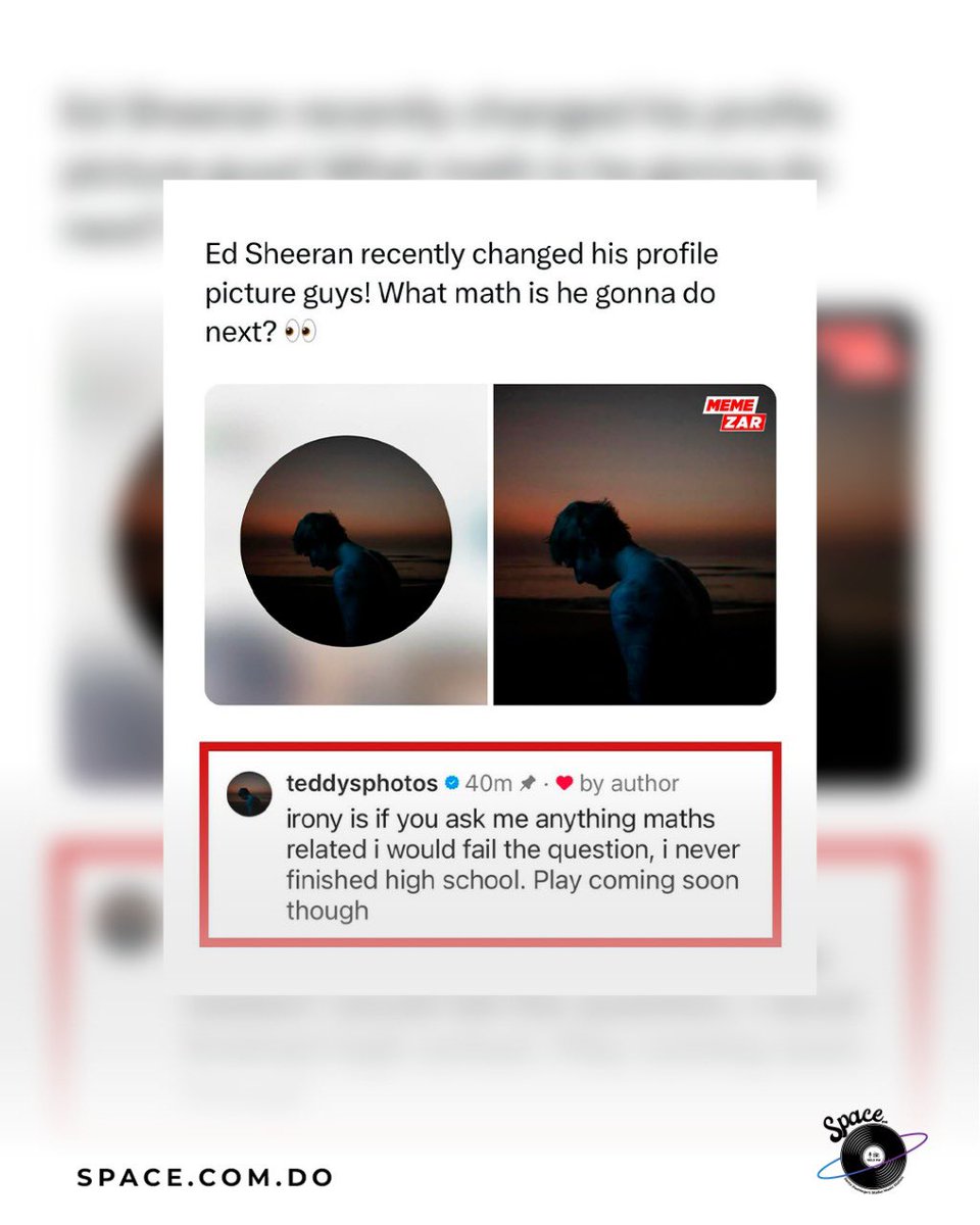 Ed Sheeran dejó caer el nombre de su próximo álbum, "Play", de la manera más inesperada… ¡en un comentario de Instagram en Memezar! 🎶📲🔥

#spacenews #spacefm #rccmedia