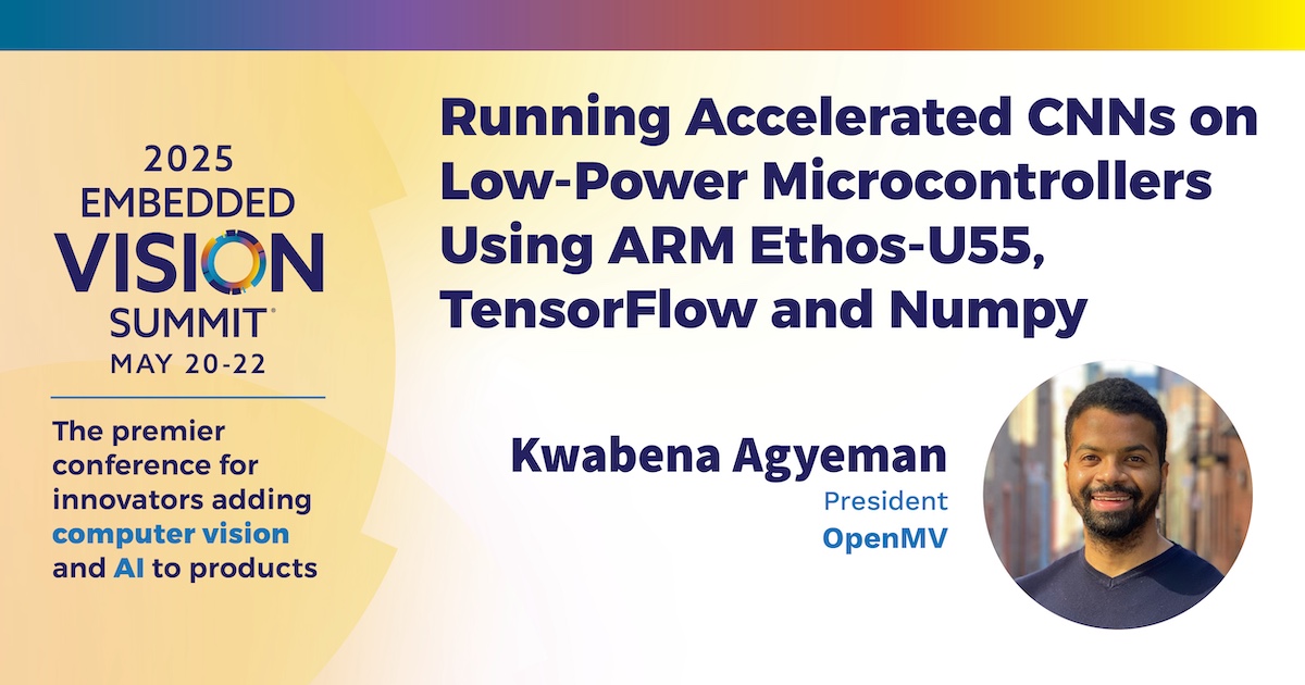 Want to run YOLO at 25 fps on less than a quarter of a watt?  Or maybe you’d like a machine vision camera that can run on batteries for years? Kwabena Agyeman, President of <a href="/openmvcam/">OpenMV</a>, will explain how in his presentation at the Embedded Vision Summit: 
embeddedvisionsummit.com/2025/session/r…