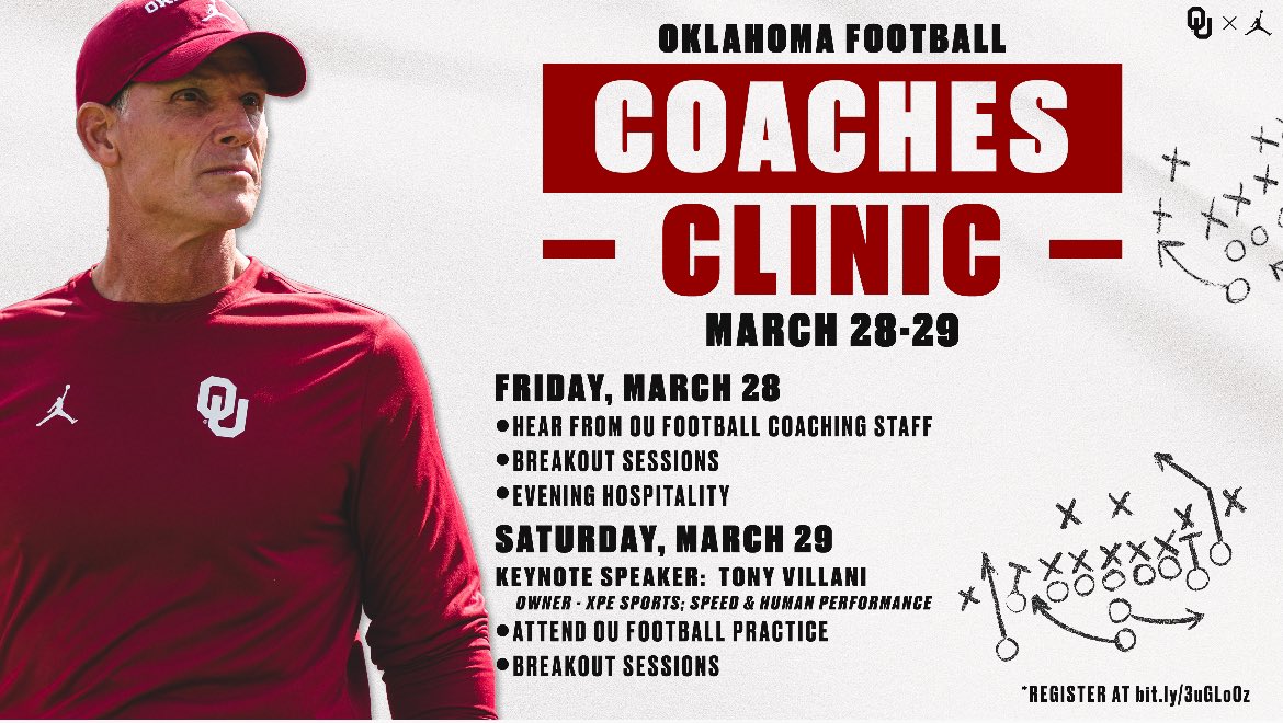 University of Oklahoma Football Coaches Clinic
March 28-29
For more information and Registration: 
bit.ly/3uGLoOz