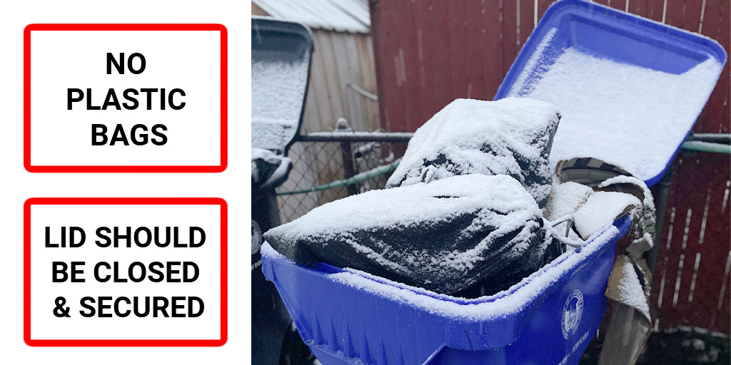 We’d like to say it’s “snow problem,” but wet weather can put a damper on production at our Materials Recycling Facility (MRF).

✅ If you have a cart: Keep the lid closed and secure to keep out rain and snow.
✅ If you use bins: Store them in a sheltered spot whenever possible